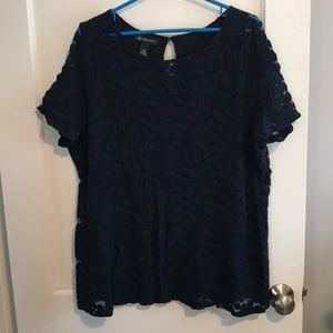 INC navy floral lace top